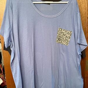 Blue Short Sleeve Top with Leopard Pocket3X